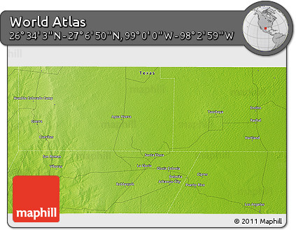 Physical 3D Map of the Area around 26° 50' 27" N, 98° 31' 30" W