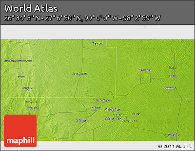 Physical 3D Map of the Area around 26° 50' 27" N, 98° 31' 30" W