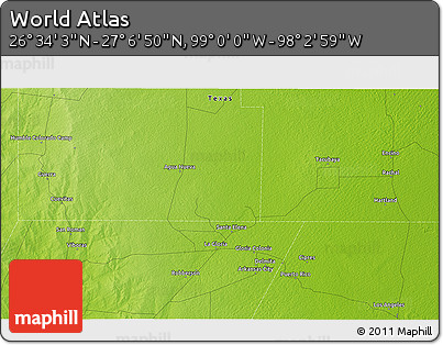 Physical 3D Map of the Area around 26° 50' 27" N, 98° 31' 30" W
