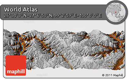 Physical Panoramic Map of the Area around 26° 50' 27" N, 99° 31' 30" E