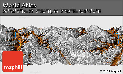 Physical Panoramic Map of the Area around 26° 50' 27" N, 99° 31' 30" E