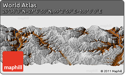 Physical Panoramic Map of the Area around 26° 50' 27" N, 99° 31' 30" E