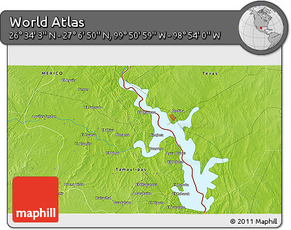 Physical 3D Map of the Area around 26° 50' 27" N, 99° 22' 30" W