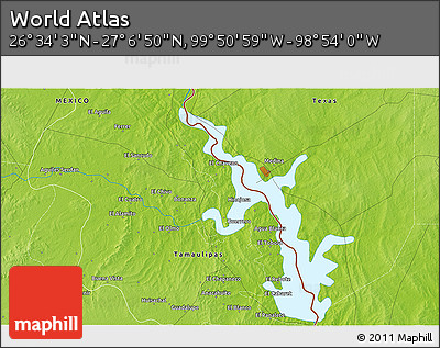 Physical 3D Map of the Area around 26° 50' 27" N, 99° 22' 30" W