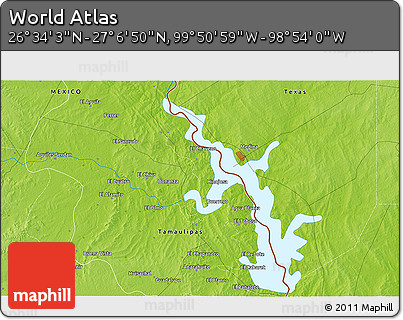 Physical 3D Map of the Area around 26° 50' 27" N, 99° 22' 30" W