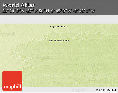 Physical 3D Map of the Area around 26° 50' 27" N, 9° 16' 30" W