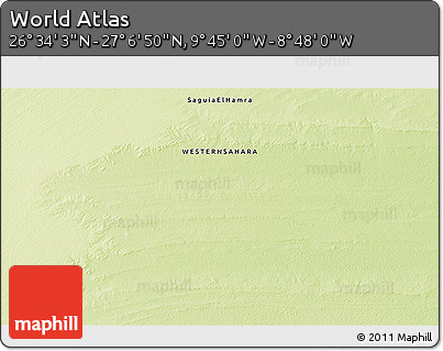 Physical 3D Map of the Area around 26° 50' 27" N, 9° 16' 30" W