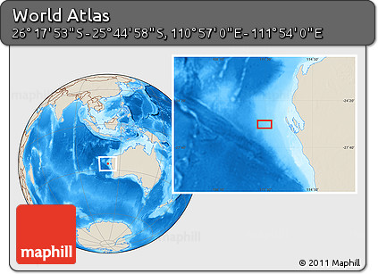 Shaded Relief Location Map of the Area around 26° 1' 26" S, 111° 25' 30" E