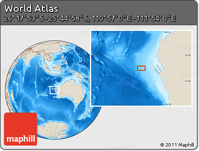 Shaded Relief Location Map of the Area around 26° 1' 26" S, 111° 25' 30" E