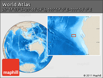 Shaded Relief Location Map of the Area around 26° 1' 26" S, 111° 25' 30" E