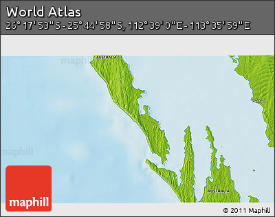Physical 3D Map of the Area around 26° 1' 26" S, 113° 7' 30" E