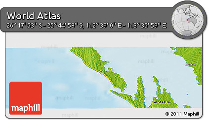 Physical Panoramic Map of the Area around 26° 1' 26" S, 113° 7' 30" E