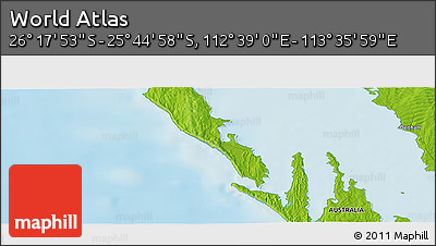 Physical Panoramic Map of the Area around 26° 1' 26" S, 113° 7' 30" E