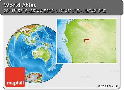 Physical Location Map of the Area around 26° 1' 26" S, 118° 13' 29" E