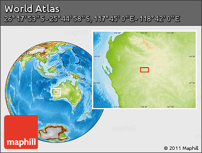 Physical Location Map of the Area around 26° 1' 26" S, 118° 13' 29" E