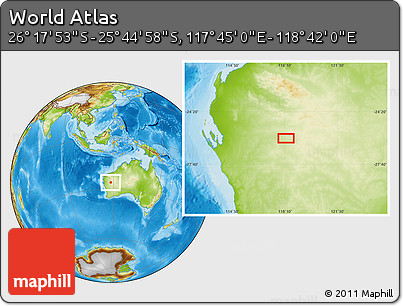 Physical Location Map of the Area around 26° 1' 26" S, 118° 13' 29" E