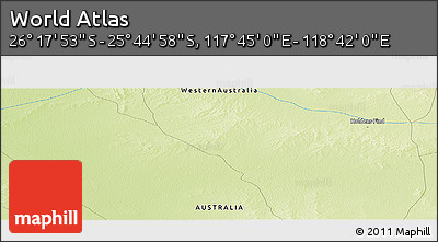 Physical Panoramic Map of the Area around 26° 1' 26" S, 118° 13' 29" E