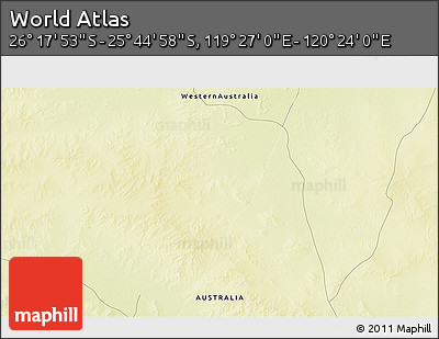 Physical 3D Map of the Area around 26° 1' 26" S, 119° 55' 30" E
