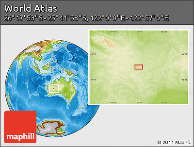Physical Location Map of the Area around 26° 1' 26" S, 122° 28' 29" E
