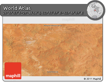 Satellite 3D Map of the Area around 26° 1' 26" S, 123° 19' 29" E