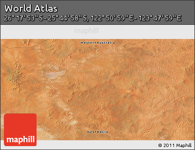 Satellite 3D Map of the Area around 26° 1' 26" S, 123° 19' 29" E