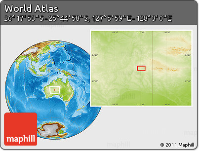 Physical Location Map of the Area around 26° 1' 26" S, 127° 34' 30" E
