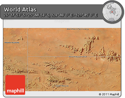Satellite 3D Map of the Area around 26° 1' 26" S, 129° 16' 30" E