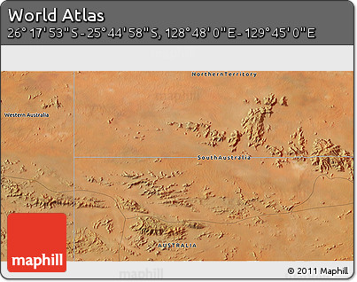 Satellite 3D Map of the Area around 26° 1' 26" S, 129° 16' 30" E
