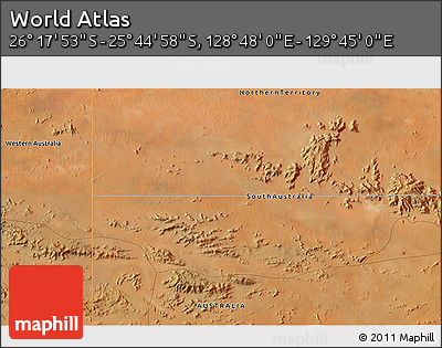 Satellite 3D Map of the Area around 26° 1' 26" S, 129° 16' 30" E