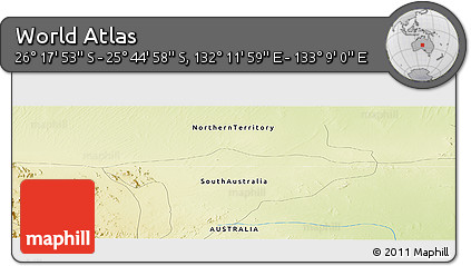 Physical Panoramic Map of the Area around 26° 1' 26" S, 132° 40' 30" E