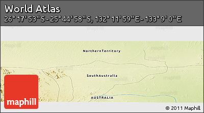 Physical Panoramic Map of the Area around 26° 1' 26" S, 132° 40' 30" E