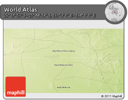 Physical 3D Map of the Area around 26° 1' 26" S, 133° 31' 30" E