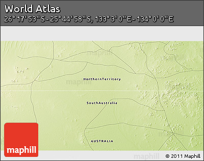 Physical 3D Map of the Area around 26° 1' 26" S, 133° 31' 30" E
