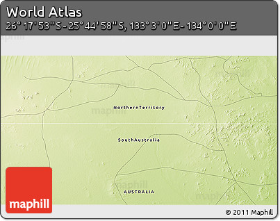 Physical 3D Map of the Area around 26° 1' 26" S, 133° 31' 30" E