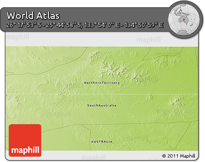 Physical 3D Map of the Area around 26° 1' 26" S, 134° 22' 30" E