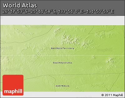 Physical 3D Map of the Area around 26° 1' 26" S, 134° 22' 30" E