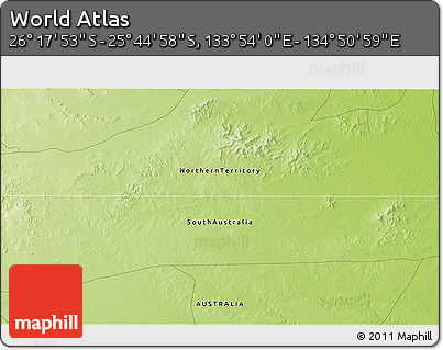 Physical 3D Map of the Area around 26° 1' 26" S, 134° 22' 30" E