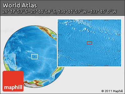 Physical Location Map of the Area around 26° 1' 26" S, 134° 13' 29" W