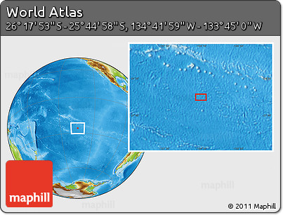 Physical Location Map of the Area around 26° 1' 26" S, 134° 13' 29" W