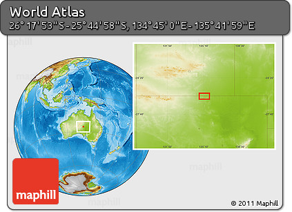 Physical Location Map of the Area around 26° 1' 26" S, 135° 13' 29" E