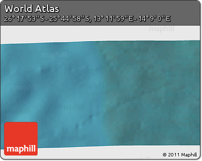Satellite 3D Map of the Area around 26° 1' 26" S, 13° 40' 30" E