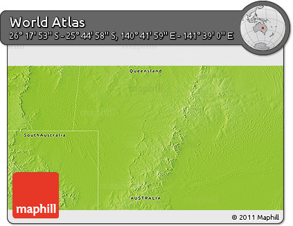 Physical 3D Map of the Area around 26° 1' 26" S, 141° 10' 30" E