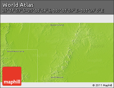 Physical 3D Map of the Area around 26° 1' 26" S, 141° 10' 30" E