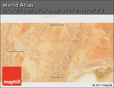 Satellite 3D Map of the Area around 26° 1' 26" S, 141° 10' 30" E