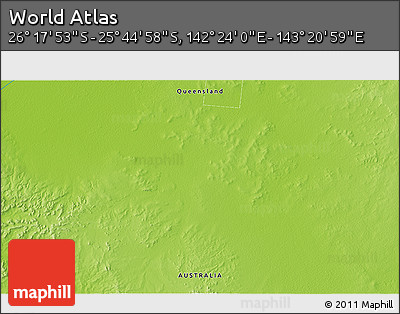 Physical 3D Map of the Area around 26° 1' 26" S, 142° 52' 30" E