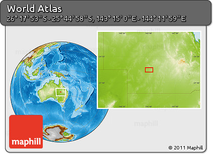 Physical Location Map of the Area around 26° 1' 26" S, 143° 43' 29" E