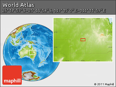 Physical Location Map of the Area around 26° 1' 26" S, 143° 43' 29" E
