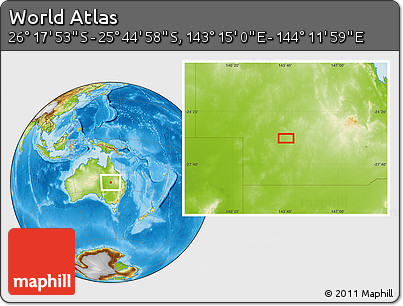 Physical Location Map of the Area around 26° 1' 26" S, 143° 43' 29" E