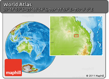 Physical Location Map of the Area around 26° 1' 26" S, 149° 40' 30" E
