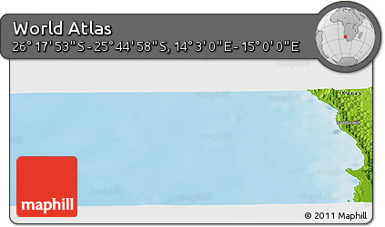 Physical Panoramic Map of the Area around 26° 1' 26" S, 14° 31' 30" E